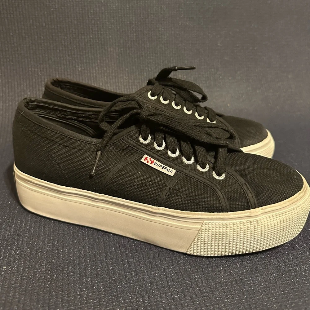 Women’s Superga 2790 Platform Sneakers Black Canvas - Picture 6 of 7